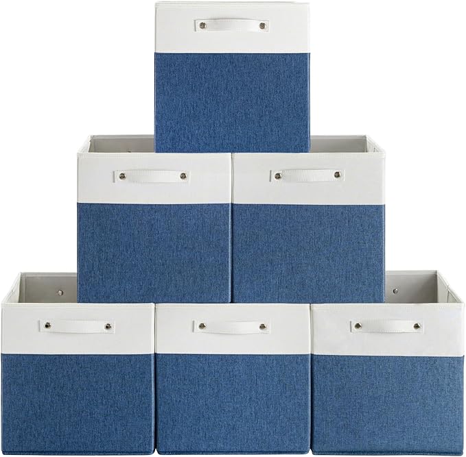 FinishingBo 13 x 13 Inch Fine Linen Storage Bins with Handles，Fabric Cube Boxs，Basket Organizers for Shelves for Home, Closet