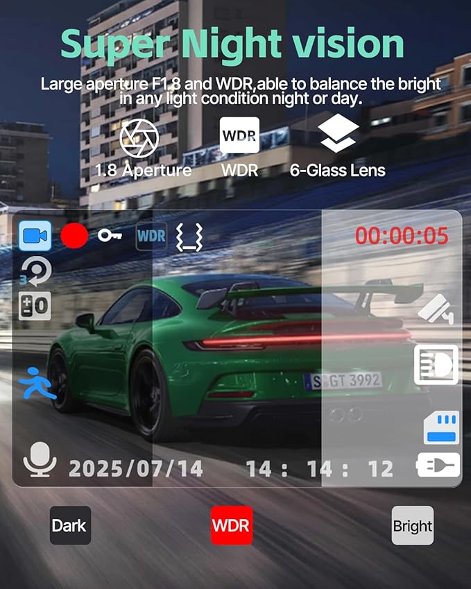 Dash Cam Front Rear and Inside, 3 Channel Dual Dash Camera for Cars W/ 64GB Card,1080P Dashcam Front with Night Vision,Loop R