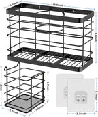 Hair Tool Organizer - Black Steel Wall Mounted Hair Dryer Holder with Removable Basket, 10.62"L x 4.33"W x 6.69"H, Ideal for 