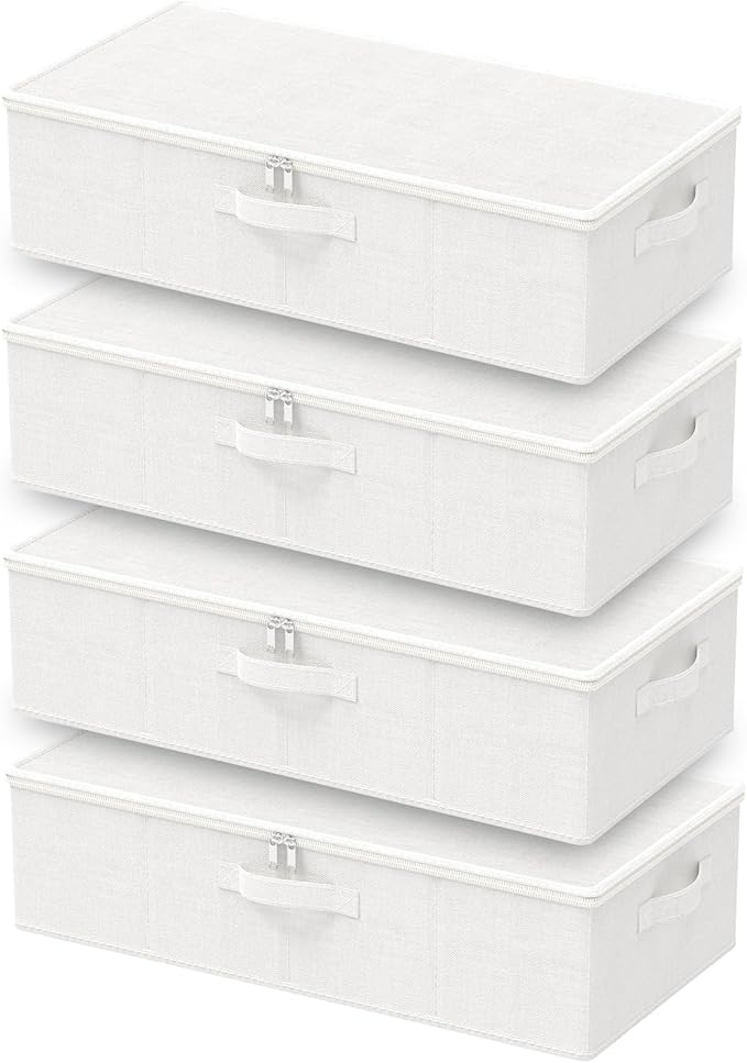 Under Bed Storage Bins, Closet Containers Organizers, Foldable Basket with Zippered, for Blankets, Clothes, Comforters, 4 Pac