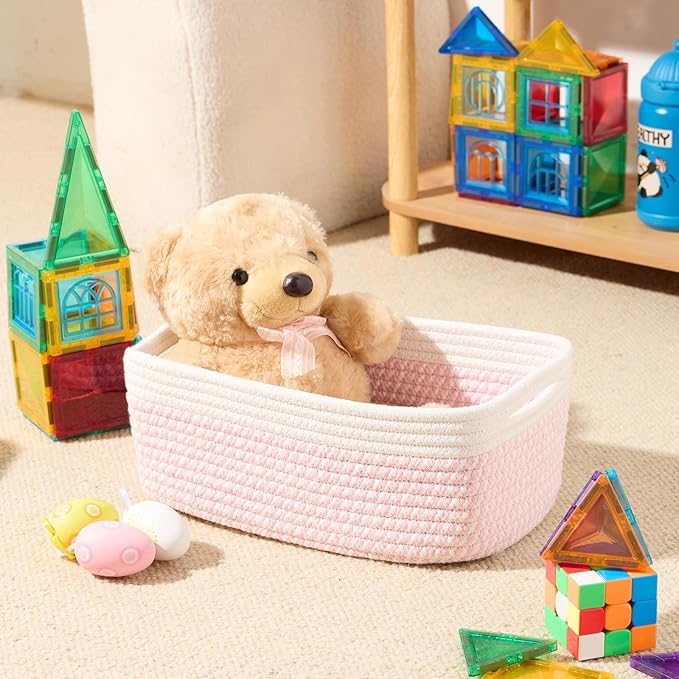 MiniArk Small Storage Baskets for Organizing | Closet Organizer Bins | Shelf Toy Basket | Woven Rope Baskets | Cube Decorativ