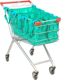 Handy Sandy Cart Caddy – 3-Pack Reusable Shopping Bags with Cart Clips | Heavy-Duty Grocery Organizer Tote Set | Eco-Friendly, Foldable, 40 lb Capacity | Green