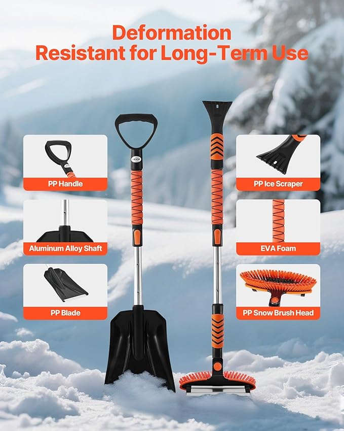 Snow Shovel and Snow Brush 42 in Extendable Snows Broom & Ice Scraper with 180° Pivoting Head Non-Slip Grip Portable Winter Snows Removal Tools for Cars Trucks SUVs Vehicle