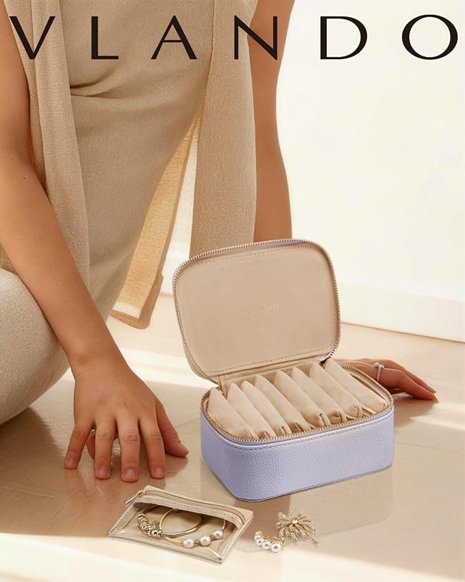 VLANDO Travel Jewelry Case with 8 Velvet Jewelry Bags Travel Jewelry Storage Box Jewelry Organizer for Necklace Rings Earring