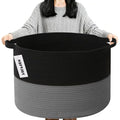 90L Large Blanket Basket, 21.7"x 21.7"x 13.8" Rope Woven Storage Basket with Handles, Laundry Hamper for Toys,Clothes,Pillows