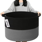 90L Large Blanket Basket, 21.7"x 21.7"x 13.8" Rope Woven Storage Basket with Handles, Laundry Hamper for Toys,Clothes,Pillows
