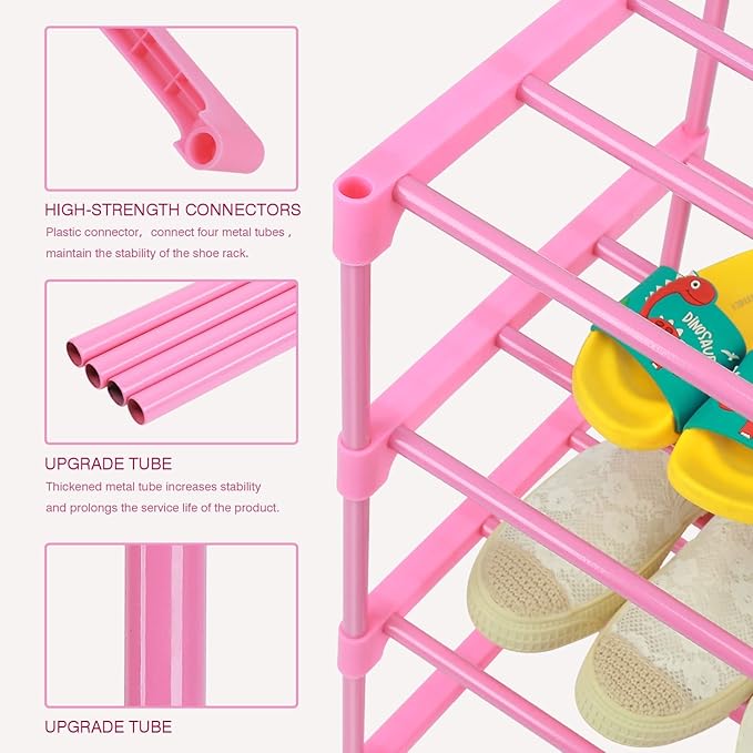HITHIM 4-Tier Free Standing Shoe Racks for 6-8 Pairs Shoe Storage,Kids Shoe Racks for Small Place,Lightweight Stackable Shoe 
