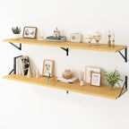 Deep Floating Shelves Wall Mounted, 55"x12" Oak Wall Shelves with Brackets Set of 2 for Bedroom, Living Room, Bathroom, Kitch