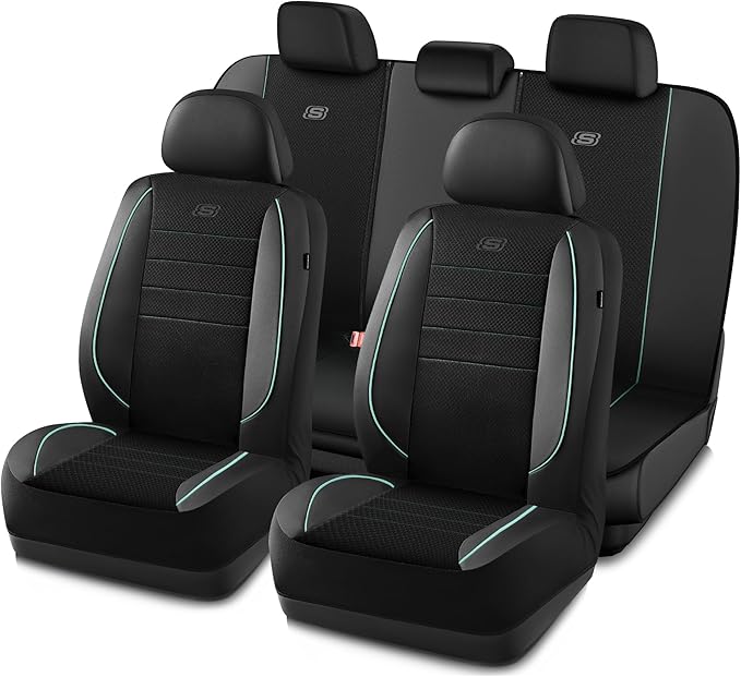 Skechers Air-Cooled Memory Foam Seat Cover,Mesh Thick Car Seat Covers,Piping Leather Car Seat Cover,Airbag Compatible,Automot