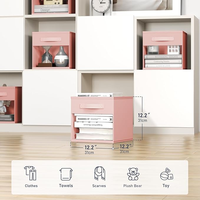 DIMJ Cube Bins, 12.2-Inch Storage Bins Cubes with Window, 6 Packs Collapsible Storage Bins with Handles, Closet Storage Baske