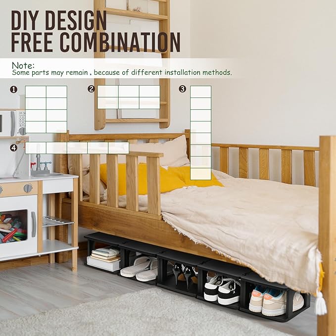 TRZZ 10-Tier Small Shoe Rack, Vertical Narrow Stackable Organizer with Removable Partition, Efficient Shoe Storage for Closet