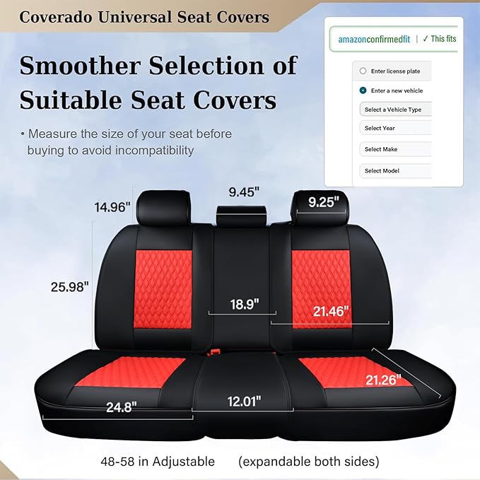 Coverado Leather Rear Seat Covers for Cars, Waterproof Back Seat Cover, Universal Automotive Seat Cushion Protector for Most 