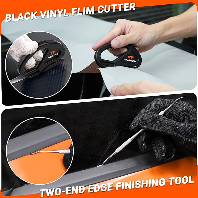 WRAPXPERT Vinyl Wrap Tool Kit,Car Wrap Kit Include Vinyl Wrap Gloves & Magnets,Utility Knife with Blades,Wrapping Paper Cutter,Felt Squeegee Corner Squeegee Window Tint Tools