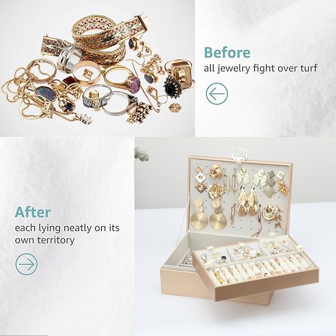 BOOVO Earring Jewelry Box For Women Girl Stud Organizer, 4 Layers Girl Jewelry Organizer Box With Lock Earring Holder Organiz