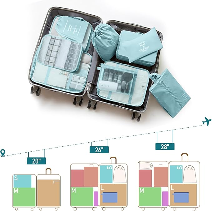 Packing Cubes for Travel - 10 Set Luggage Organizer Bags for Family, Mesh Breathable Travel Packing Cubes for Suitcases Durab