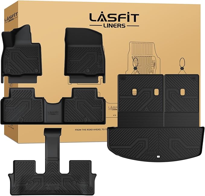 LASFIT Floor Mats & Backrest Mats & Cargo Mat for Hyundai Palisade 7/8 Seats 2026 (Only Fit Gas), All Weather TPE Custom Fit Car Mats Floor Liners for Palisade, Full Set Mats Accessoires, Black