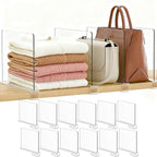 Purse Organizer for Closet Shelf Dividers: 12-Pack Adjustable Clear Acrylic Bag Storage Organizer for Handbags, Sweaters, Tow