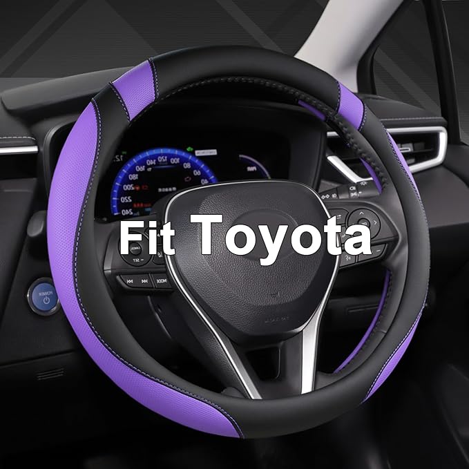West Llama Customized Auto Car Steering Wheel Cover for Toyota Rav4 Corolla Camry Highlander (Black+Purple-Standard Size)
