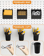 INCLY 30PCS Peg Board Organizer Accessories Kit, Pegboard Hooks Assortment with Bins, Cups, Wire Baskets and Paper Towel Hold