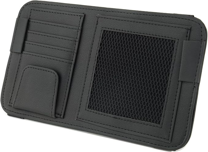 Leather Car Sun Visor Organizer for Or Truck, Sunglasses Holder, Cards Sleeve Pockets Organizer,Visor Document Holder for Car Registration License, Drving License, Insurance, Cards, Pen, Key