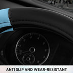 Road Comfort Leather Steering Wheel Cover – Premium Anti-Slip Car Steering Wheel Grip Cover – Universal Fit for 14.5”–15.5” C