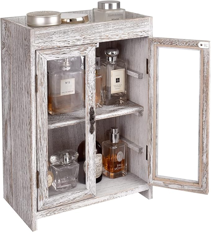 Ikee Design Wooden Countertop Storage Cabinet. Customizable Organizer with Adjustable Shelves, Glass Window Door and Removabl