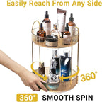 Asayuee 360 Rotating Gold Makeup Organizer,2 Tier Large Capacity Rotating Makeup Organizer,SkincarePerfume Organizer,Bathroom