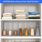 OKPOW Shelf Dividers Closet Organizer - 12" Tall X 9" Deep Acrylic Clear Sturdy Separate for Clothes Purse - Adjustable Space