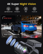 GKU Dash Cam Front and Rear Camera – 4K+1080P Dual Dash Camera for Cars with 64GB SD Card, 5GHz WiFi & App Control, Night Vis