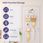 SWTYMIKI Over the Door Purse Organizer - Wall Mounted Handbag Organizer with 16 Hooks and Metal Basket, Hanging Purse Storage