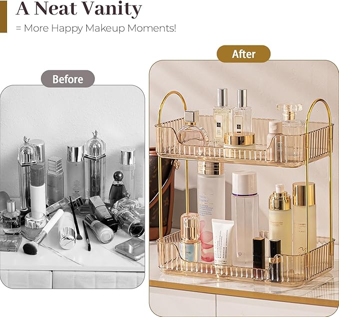 Aveniee Bathroom Counter Organizer, 2 Tier Perfume Skin Care Countertop Storage Shelf, Vanity Makeup Tray for Cosmetic Skinca