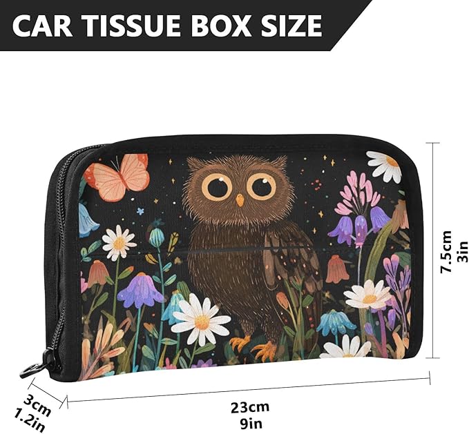 Car Tissue Holder Car Visor Organizer Tissue Box Holder for Car Sun Visor Organizer with Car Vehicle Accessories Essentials Interior for Women Men Black Owl Flowers Butterflies