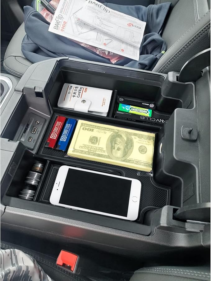 Full Size Center Console Organizer Tray Compatible with 2019-2022 Chevy Silverado/GMC Sierra 1500 and 2020-2022 2023 Silverado/Sierra 2500HD 3500HD Accessories -Full Console w/Bucket Seats ONLY, Black