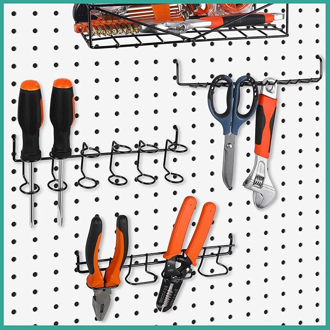 Coume 6 Pcs Pegboard Screwdriver Holders Organizer Pegboard Plier Holders Stainless Steel Peg Board Tool Utility Hooks Access