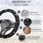 NBTEPEM Bling Car Floor Mats Full Set and Steering Wheel Cover, Universal Fit Most Cars, 4 pcs Sparkle Glitter Diamond Carpet, 5 pcs Bling Car Accessories Set for Women (Black Diamond)