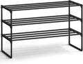SONGMICS Shoe Rack, 3-Tier Shoe Organizer, Metal Storage Shelf, Upright or Upside Down, for 16-20 Pairs, Stackable, for Entry