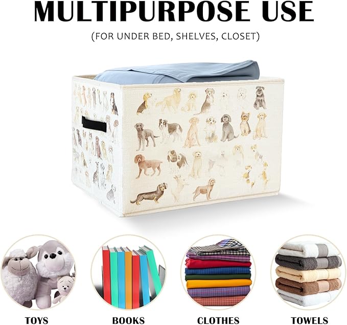 Rectangular Dog Basket,Dogs Toy Bin,Dog Storage Basket Organizer,Cute Dogs Puppy Organizer Collapsible Shelf Basket for Nurse