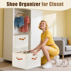 Shoe Organizer for Closet, Shoe Storage Boxes Fits up to 16 Pairs, Foldable Shoe Containers Bins Baskets with Adjustable Divi