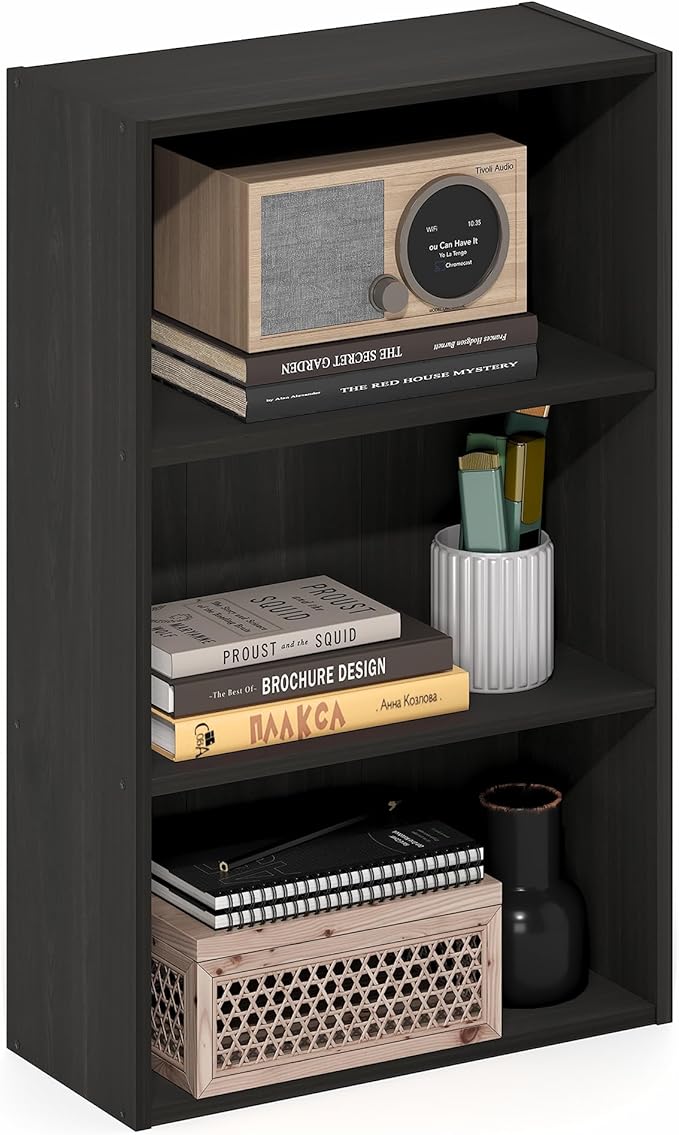 Furinno Basic Book Shelf, 3-Tier Bookshelf, Cube Storage Organizer Bookcase with Open Shelf, 7 x 17 x 26, for Living Room, Be