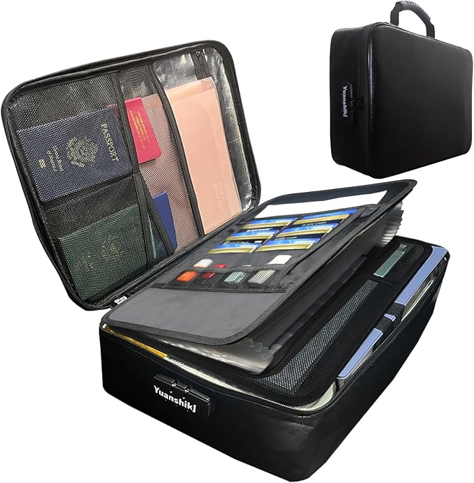 Yuanshikj Heat Insulated Fireproof Waterproof Safe File Organizer,Document Organizer Box with Lock Labels,Multi-Layer Portabl