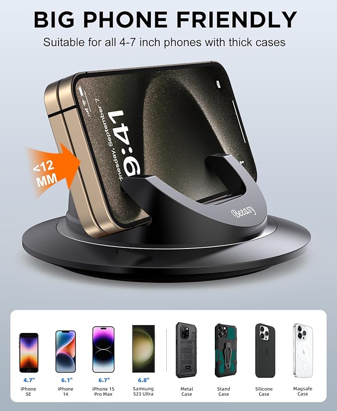 Beeasy Dashboard Cell Phone Holder for Your Car, Car Phone Holder with 360°Rotatable Silicone Non-Slip, Universal Car Phone M