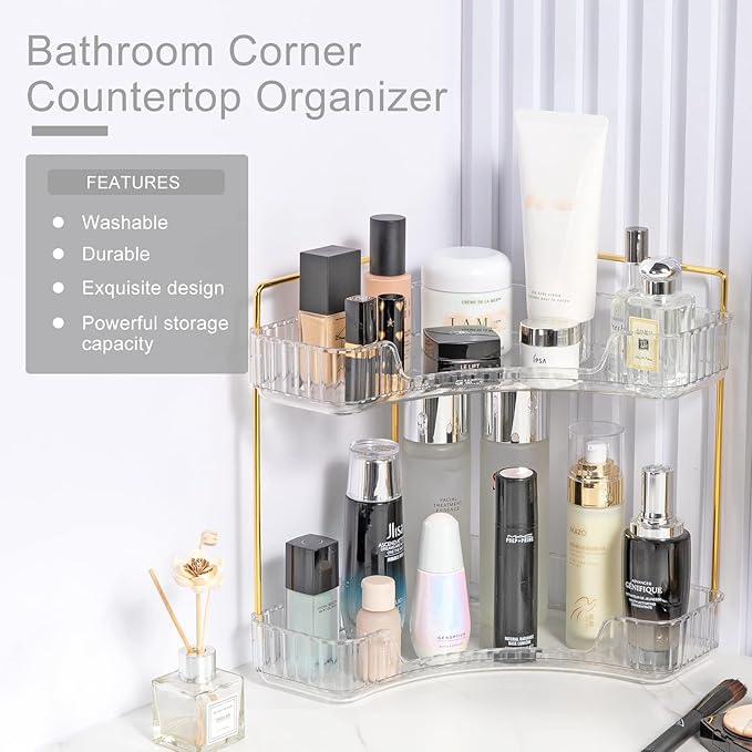 INVSSENE Corner Bathroom Countertop Organizer, Vanity Trays for Counter, Makeup Organizers, Perfume Tray, Kitchen Spice Rack,