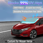 Sun Shade Sunshade for Nissan Versa 2021-2024 2025 Windshield Cover, 4-Layers Sun Shield 250T Silver Coating Sun Visor Foldable Window Shade Blocks UV Rays Car Accessories