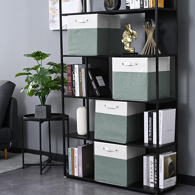 FinishingBo 13 x 13 Inch Fine Linen Storage Bins with Handles，Fabric Cube Boxs，Basket Organizers for Shelves for Home, Closet