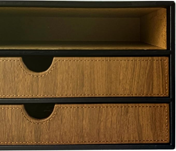 UnionBasic Document Organizer, 3-Drawer File Cabinet Document Storage Box, Office Desktop Filing Organizer, Black with Wood G