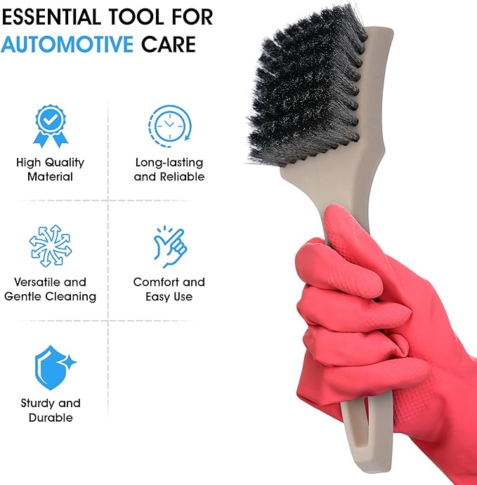 Nanoskin 8.5 Inch Heavy-Duty Tire Cleaning Brush - Ergonomic Steel Wire Scrub for Whitewall & Sidewall | Professional Auto De