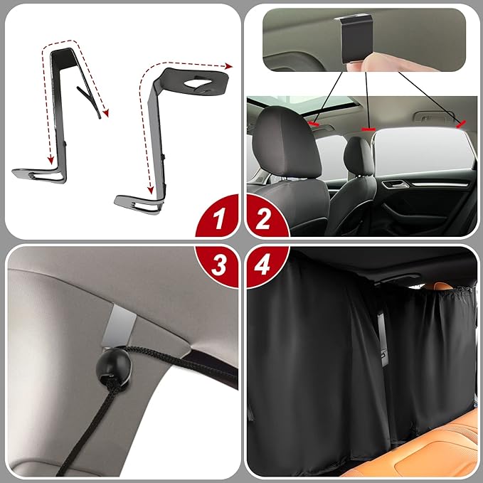 Tallew 5 Pcs Car Window Covers Sun Shades Black Divider Car Curtain Magnetic Privacy Side Sunshade Accessories for Men Adult Auto Camping Sleeping