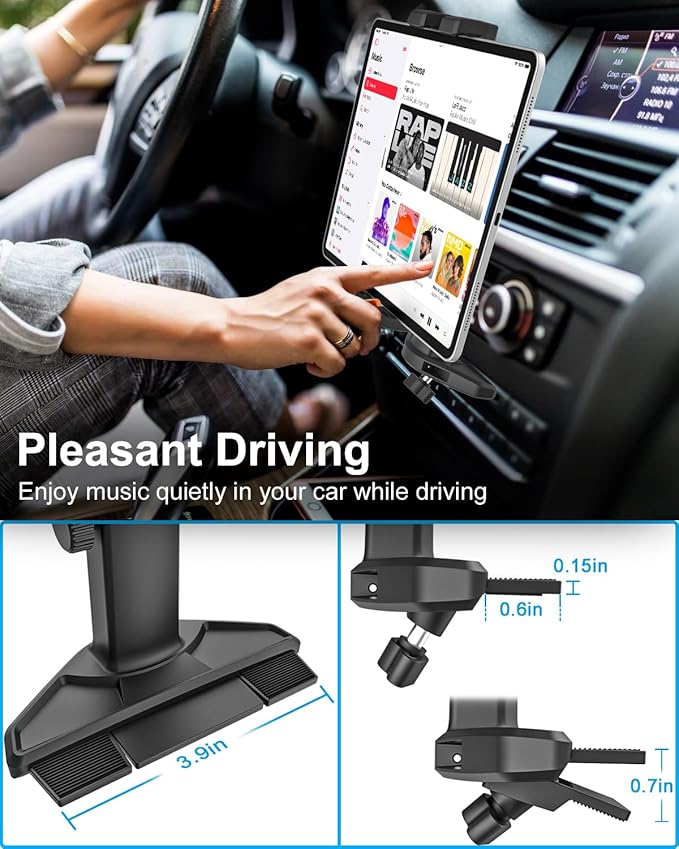 GDZN Tablet Mount for Car CD Slot - [Height Adjustable] Upgraded Car CD Player Tablet Holder with Telescopic Arm Compatible with iPad Pro 12.9 Air Mini,Galaxy Tab, Z Fold, 4.7-13'' Device