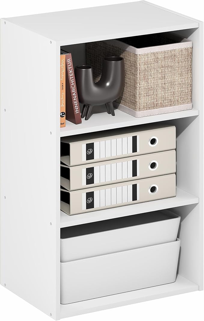 Furinno Basic Book Shelf, 3-Tier Bookshelf, Storage Organizer Bookcase with Open Shelf, 11 x 17 x 26, for Living Room, Bedroo