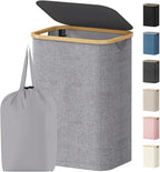 Lifewit 80L Laundry Basket with Lid, Clothes Hampers for Laundry with Bamboo Handles and 1 Removable Bag, Large Foldable Laun